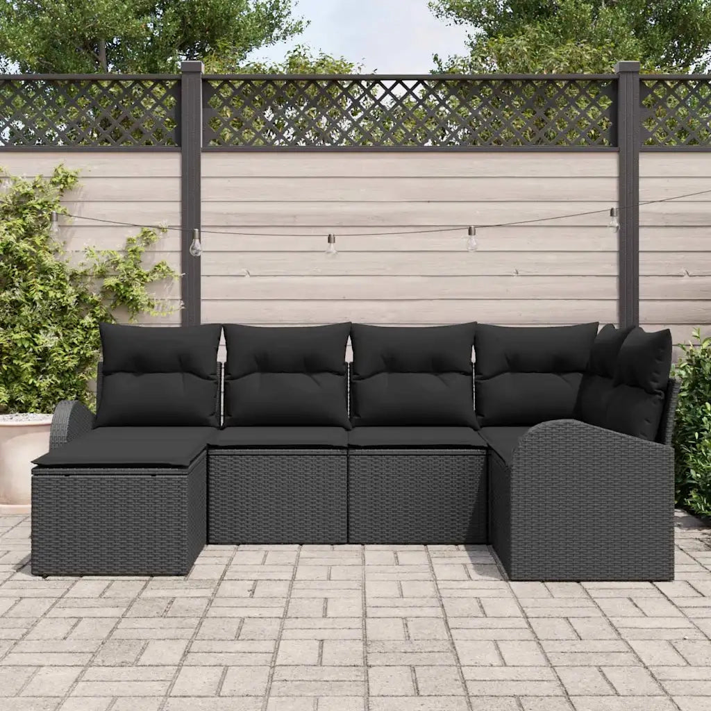 Set di divani con cuscino 6 pcs Nero polyrattan