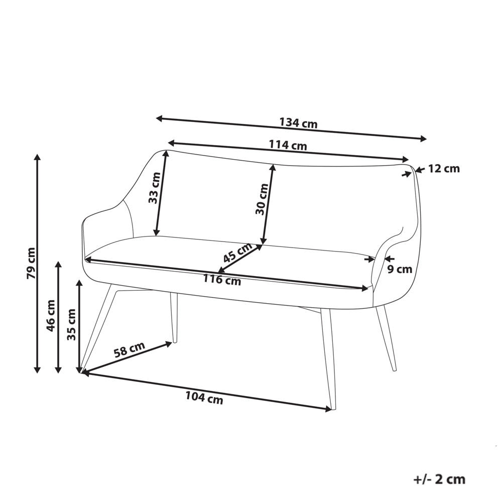 Divano da cucina Blu Tessuto poliestere Rivestimento a 2 posti Struttura in metallo Gambe nere Panca