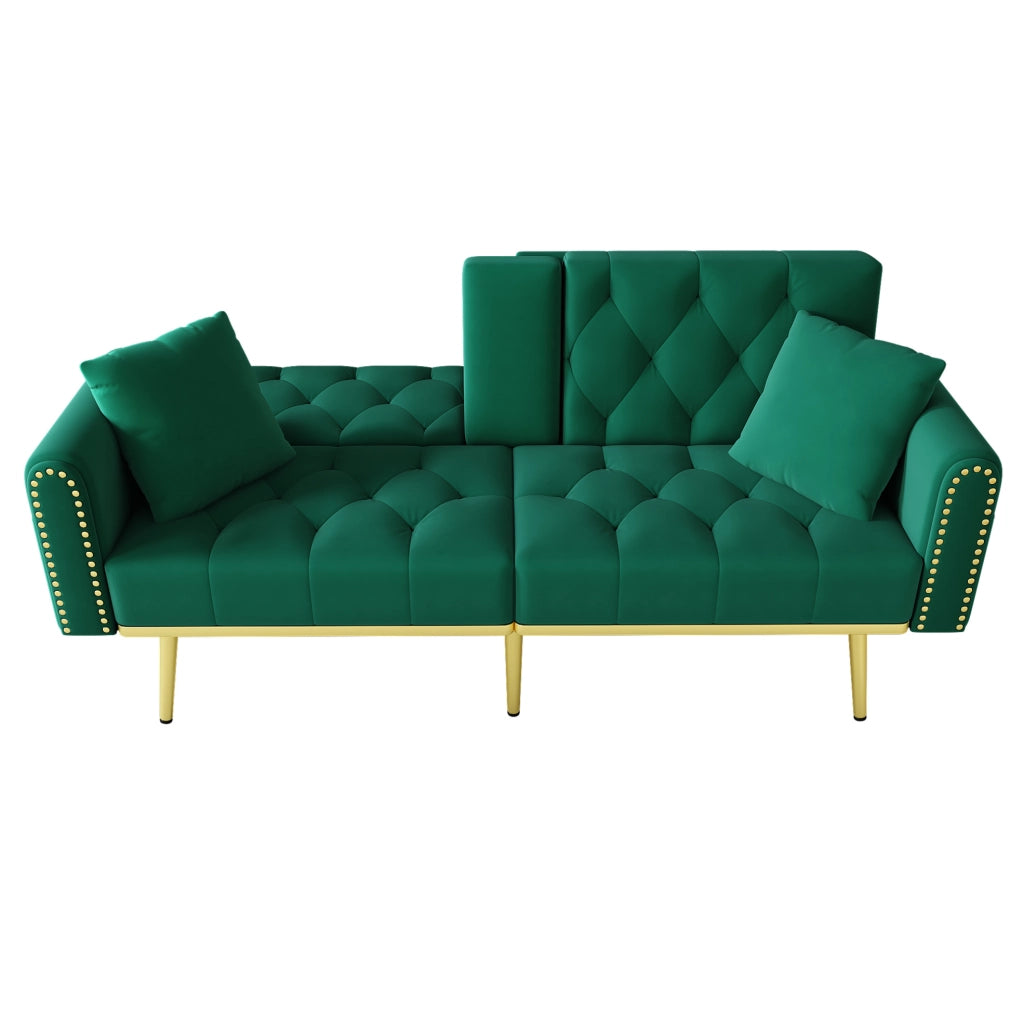 Divano letto 175x80x73,5 cm verde, schienale a 3 posizioni e portabicchieri, velluto