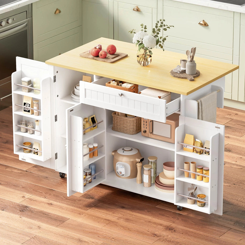 Isola Cucina Mobile con Piano Ribaltabile ¨C MINIMAL ¨C Tavolo Bar, Cassetto, Ante, 120x45x92 cm