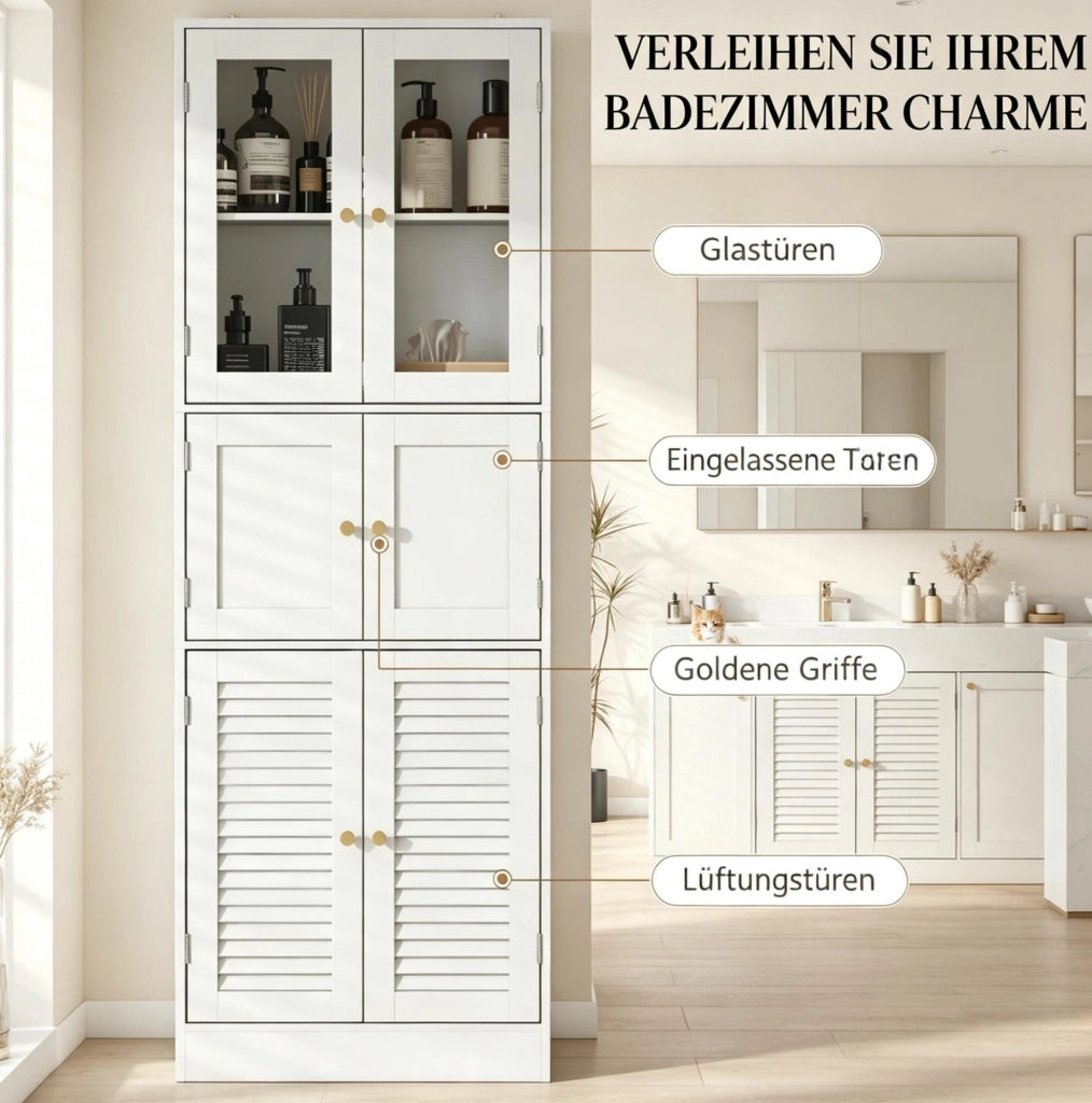 Mobile bagno alto a 6 ante in MDF e vetro bianco 60 x 30 x 170 cm