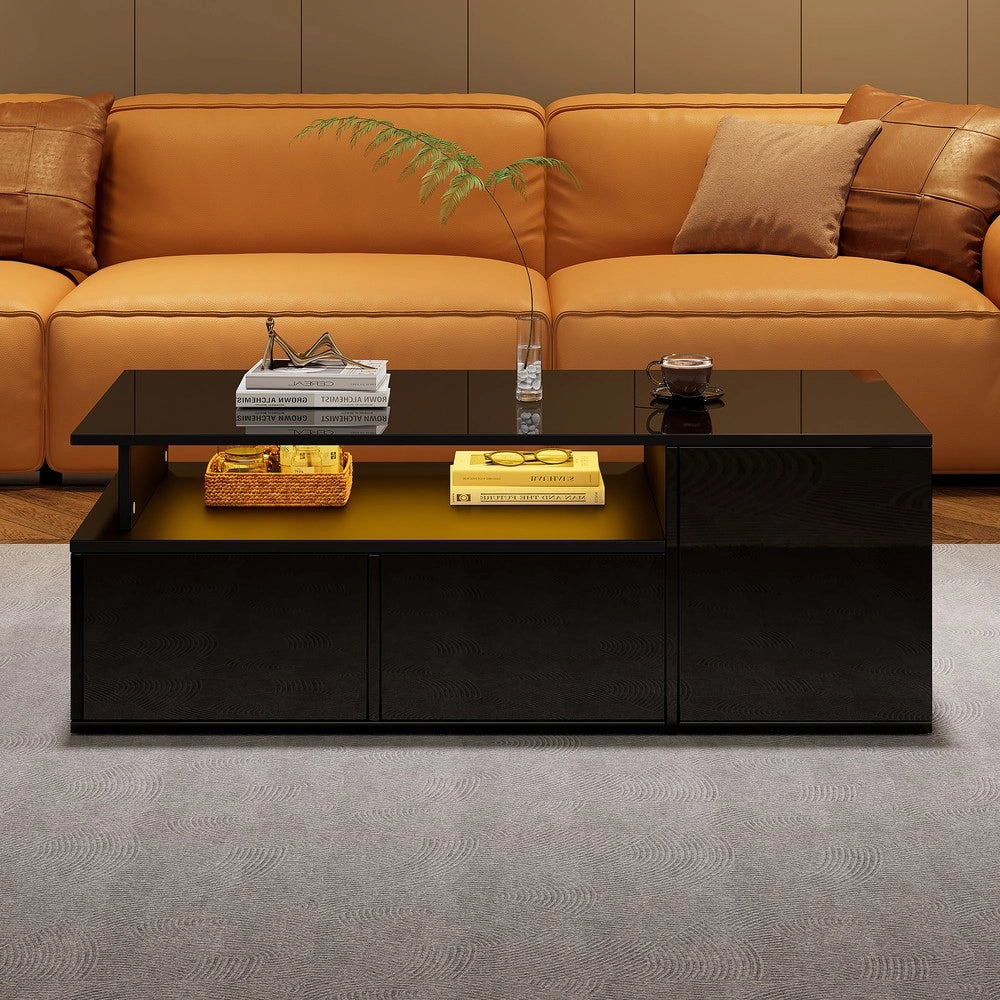 Tavolino da Caff¨¨ con LED e 2 Cassetti ¨C MINIMAL ¨C Nero, 100x50x35