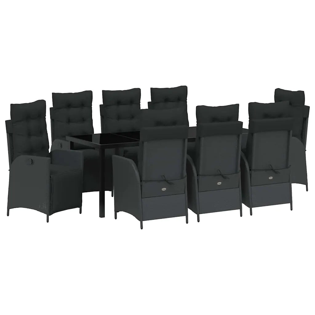 Set da Pranzo per Giardino con cuscino 9 pcs Nero polyrattan 3380539