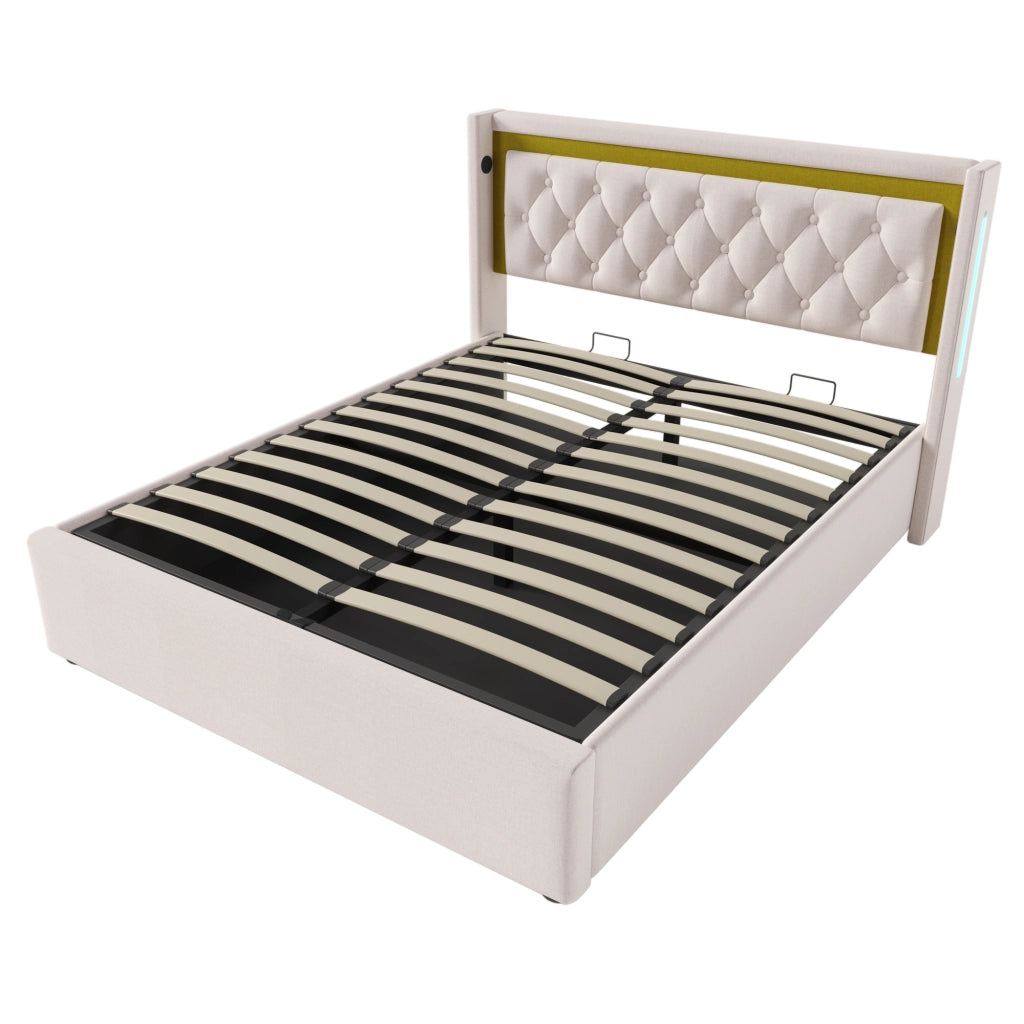 Letto matrimoniale 140x200 con contenitore beige chiaro