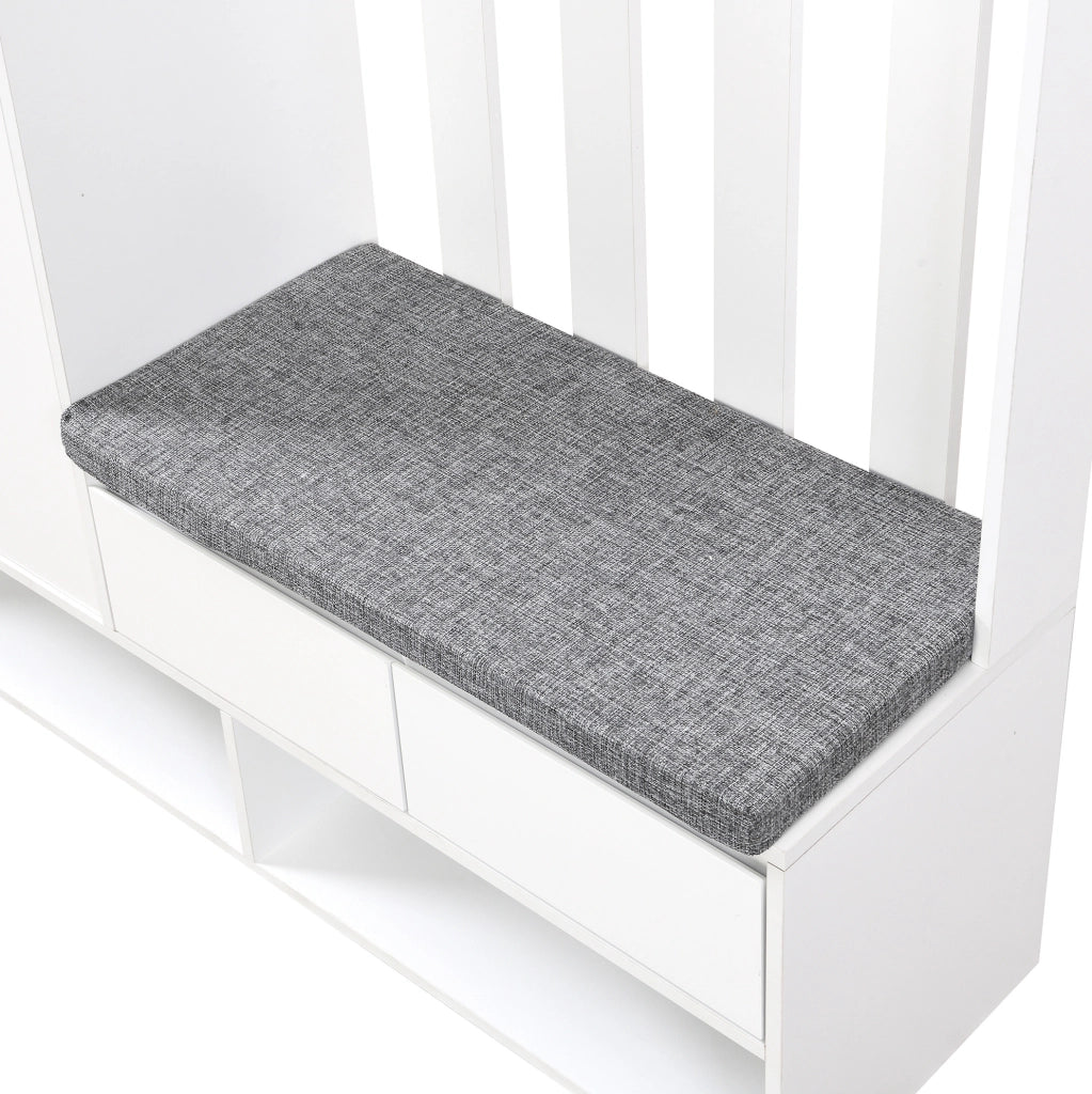 Panca contenitore bianca con appendiabiti a parete e 4 ganci, mobile ingresso multifunzione in MDF H180xL100xP35 cm