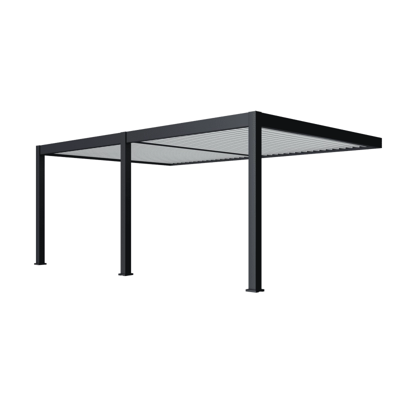 Pergola bioclimatica motorizzata Ombréa 4x8M addossata – Antracite e Bianca