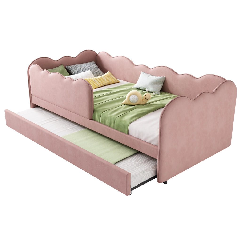 Letto con letto estraibile 90 × 190 cm struttura a L con schienale imbottito in velluto rosa