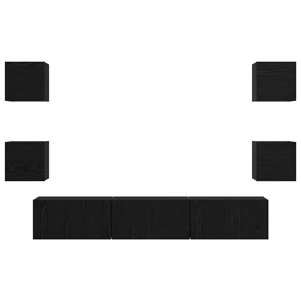 Set mobile TV 7 pz | Armadietto TV | Mobile Porta TV Rovere Nero Legno multistrato
