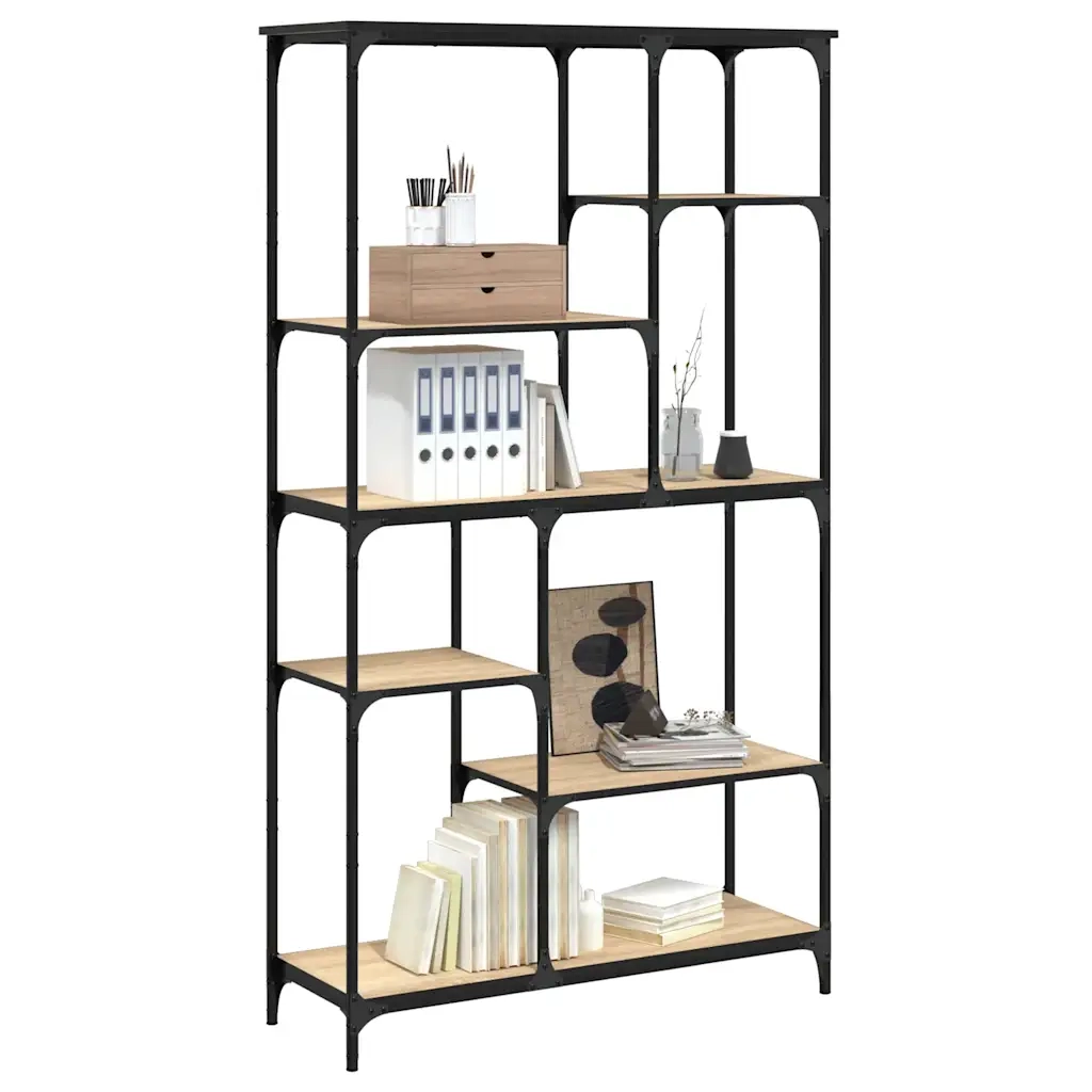 Libreria-Scaffale per Libri-Mobile di Stoccaggio Rovere Sonoma 99x35,5x176 cm Legno Multistrato Acciaio