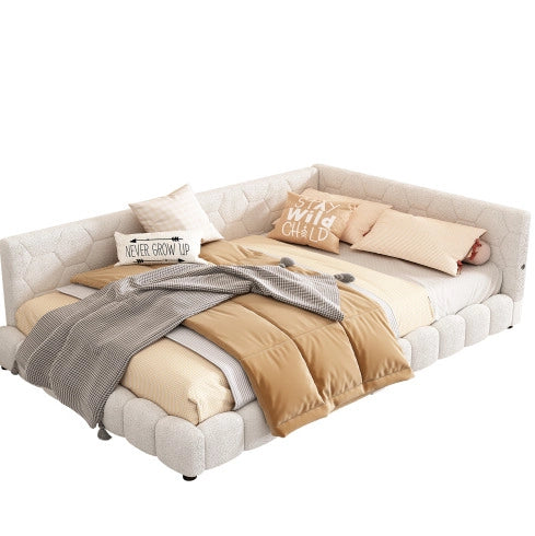 Divano letto 140x200 cm bianco con LED, USB e Type-C