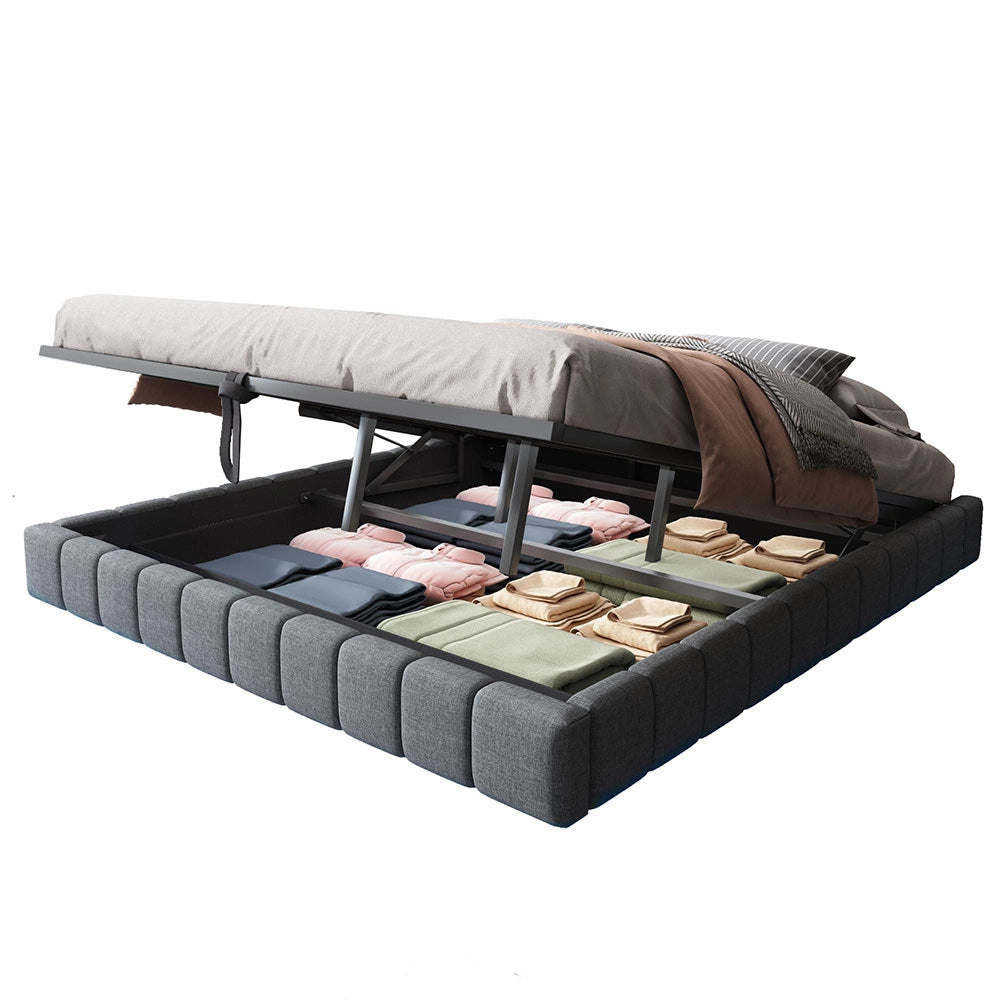 Letto-Xylo-180x200 cm-idraulico, LED, senza testiera, lino grigio
