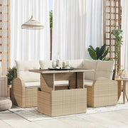 Set Divano da Giardino con cuscino 5 pcs Beige Poly Rattan