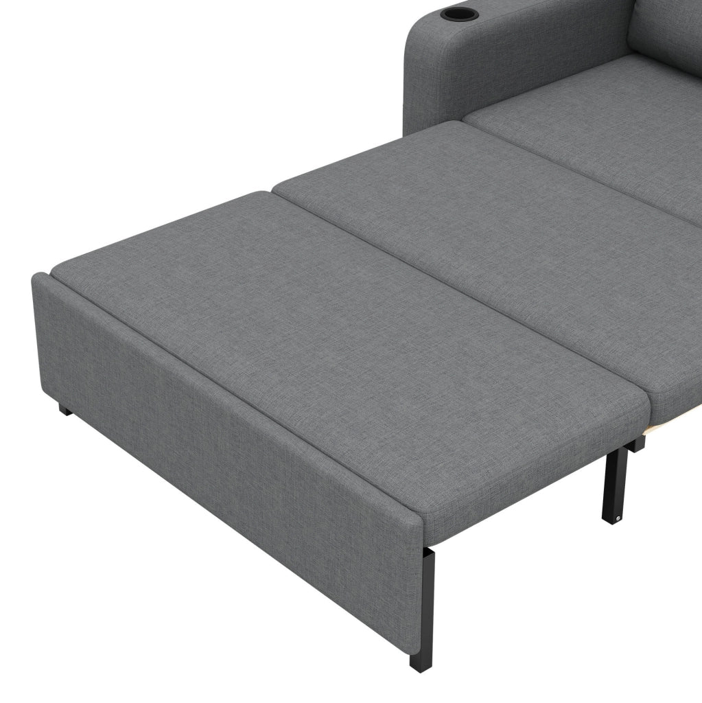 Divano Letto 3-in-1 Grigio 2 Posti con Porta Bicchieri, Tasche Laterali, Cuscini e Porta USB