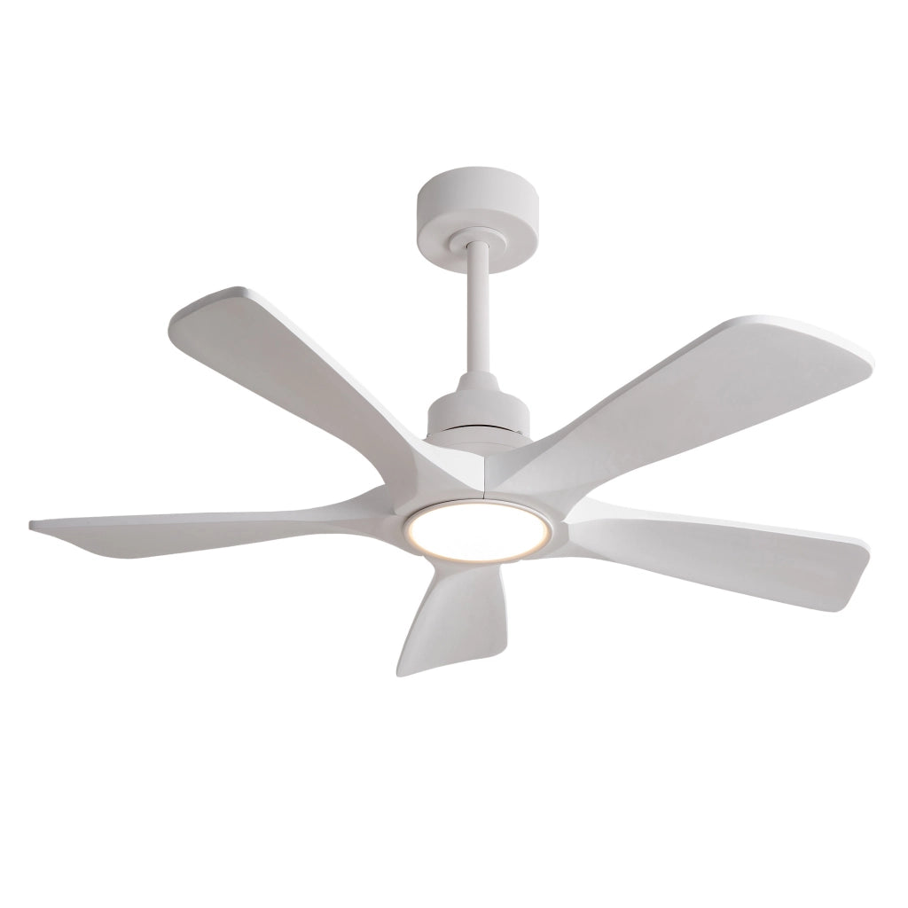 Ventilatore a soffitto 42" bianco con pale in legno massello, telecomando wireless, LED dimmerabile 3CCT, 6 velocità con memoria spegnimento