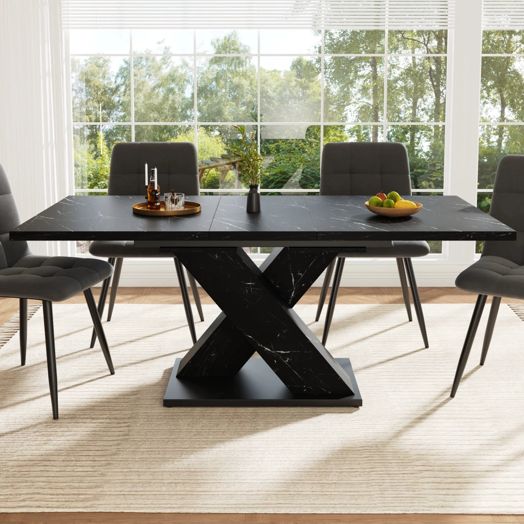 Tavolo allungabile per 4-6 persone con piano in MDF, struttura in metallo, design a x, per cucina e sala da pranzo nero