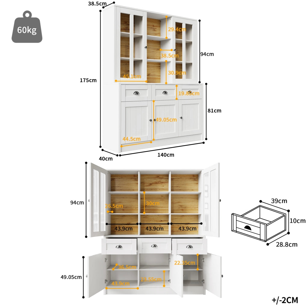 ARMADIO ALTO 140x38,5x175 cm Bianco in MDF e Acrilico