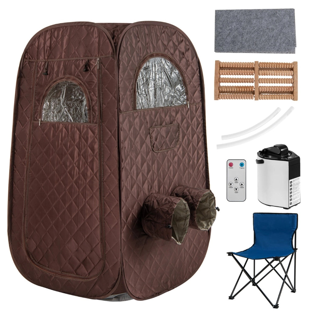 Sauna portatile con generatore di vapore da 1000W e capacit¨¤ di 3L, Tenda sauna per 1 o 2 persone con sedia Caff¨¨-Massaggi e relax