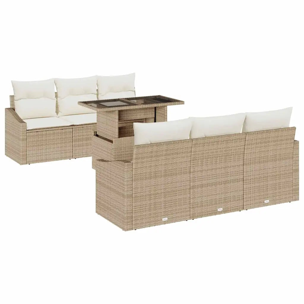 Set Divano da Giardino 7 pcs Beige Poly Rattan