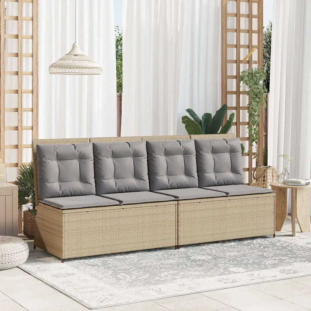 Panca Reclinabile da Giardino con Cuscini-Sgabello-Sedia da esterno Beige in Polyrattan 894944