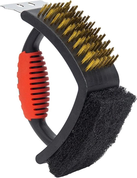 Kit di pulizia 3 in 1 per accessori per griglia per pulire griglia spazzola raschiatore e spugna abrasiva per griglie a carbone, a gas o elettriche dimensioni: 165 x 115 x 7