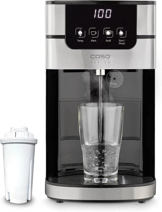 Dispensatore d'acqua calda turbo con regolazione di temperatura 70-100 °C, serbatoio acqua 4L, ideale per cucine ufficio e buffet.