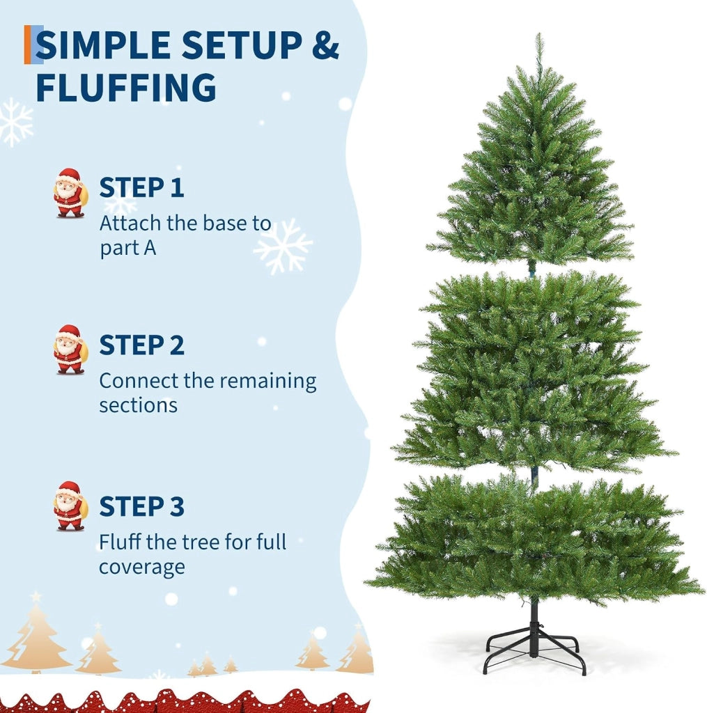 Albero di Natale Artificiale Effetto Abete 225 cm con 2257 Rami PE e PVC