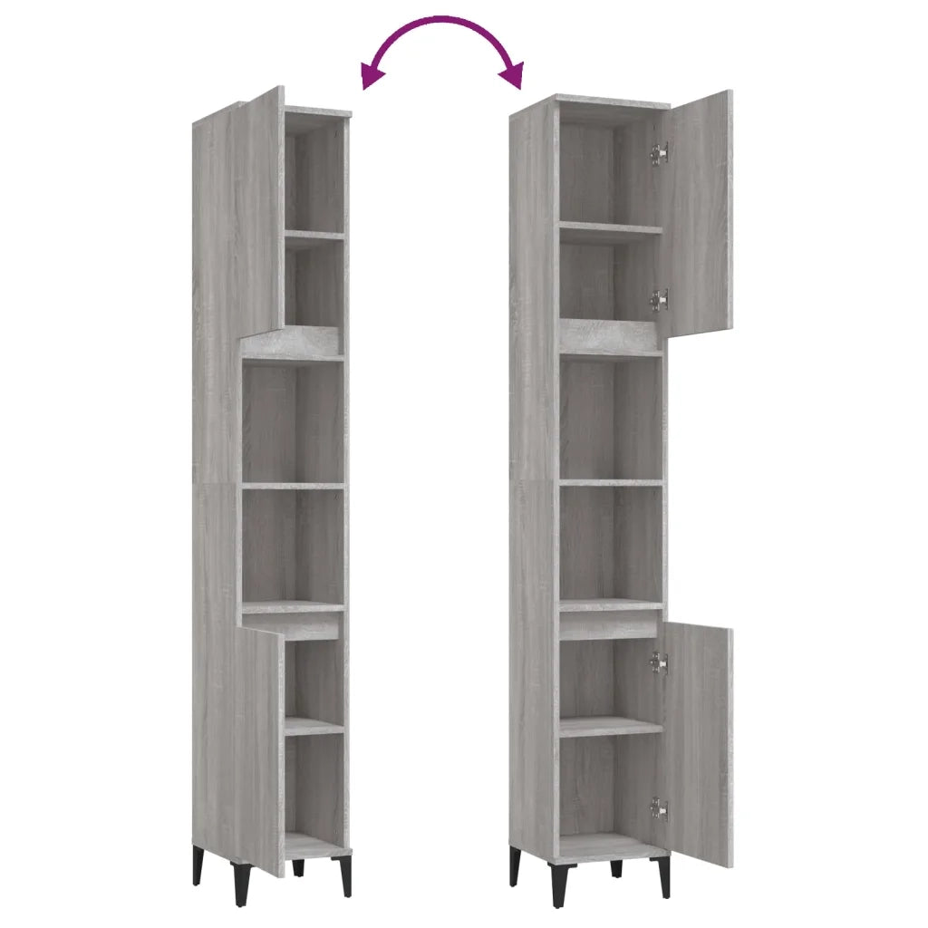 Armadietto Bagno | Armadio da bagno Grigio Sonoma 30x30x190cm in Legno Multistrato