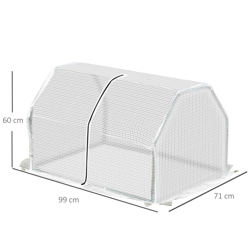Mini serra ULEVR 99x71x60 cm con struttura in acciaio e copertura in plastica bianca per balcone e terrazza