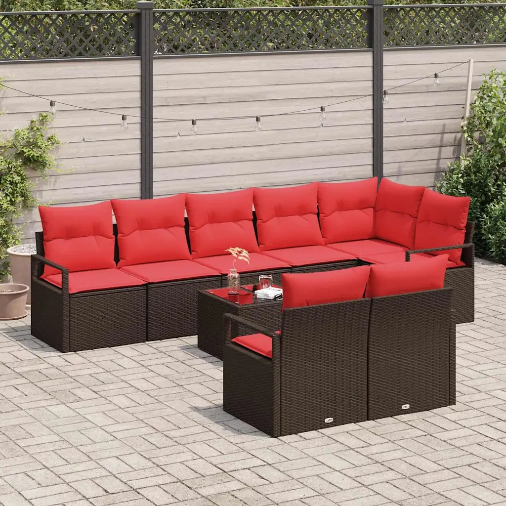 Set Divano da Giardino 9 pcs Marrone e Rosso polyrattan 3355113