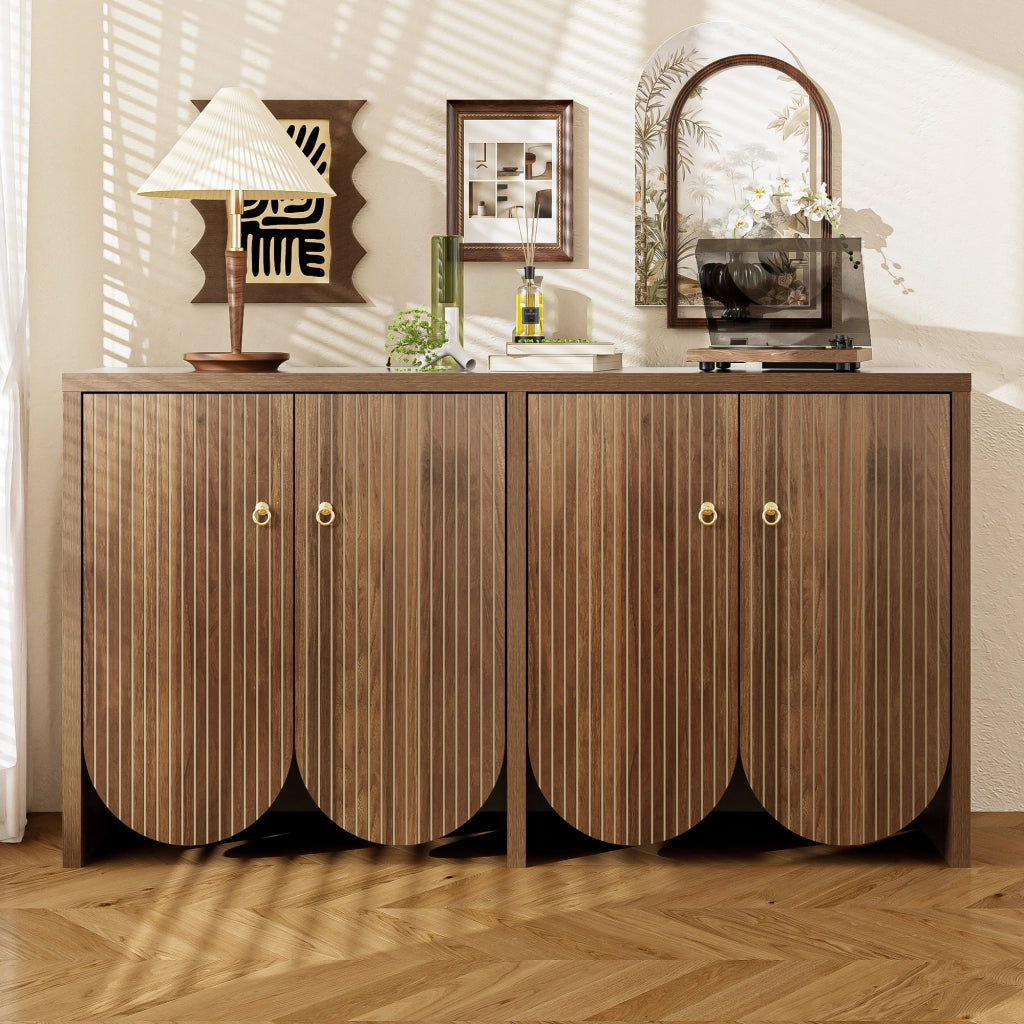 Credenza con 4 ante; ripiani regolabili e maniglie in alluminio in MDF effetto noce 147 × 40 × 80 cm