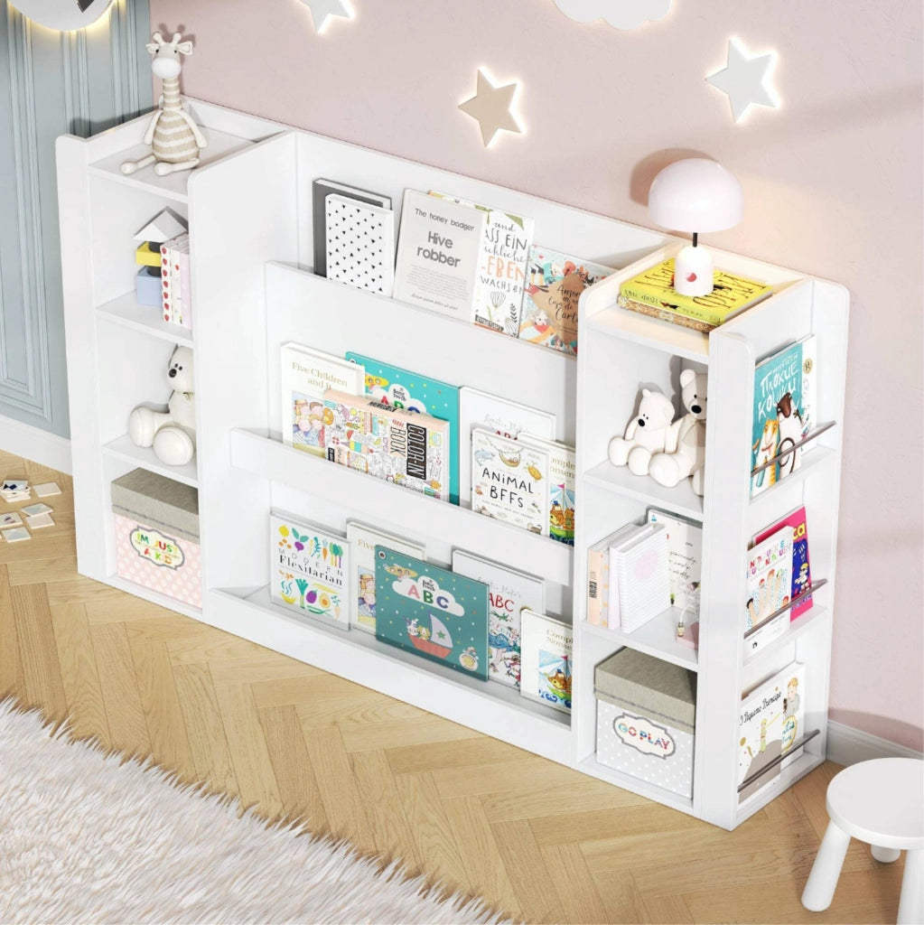 Libreria per Bambini in Legno con Ripiani Aperti e Angoli Arrotondati Bianca per Cameretta