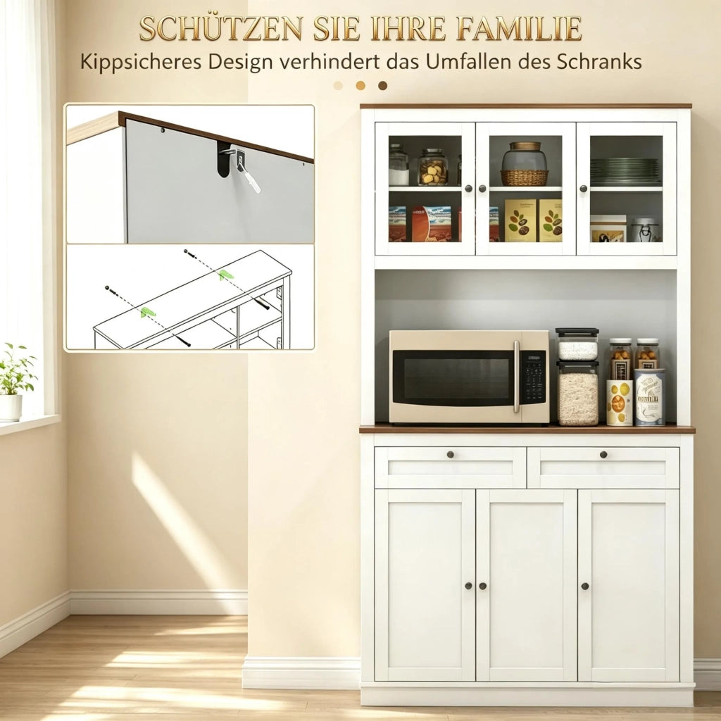 Buffet Credenza con Ripiani Aperti, Cassetti e Ampio Spazio Contenitivo, Mobile per Piatti e Cucina