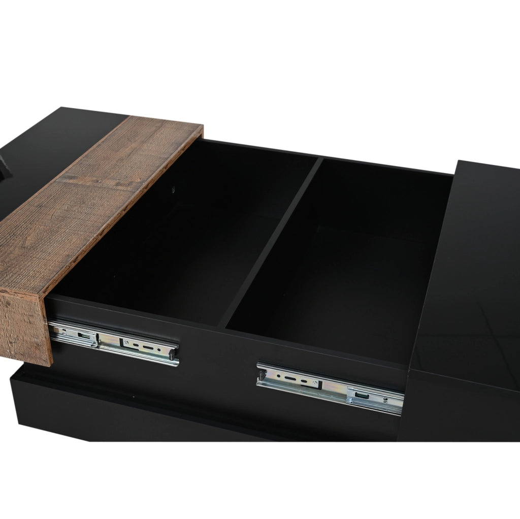 Tavolino da salotto quadrato 70x70x39 cm in MDF nero con piano estraibile e spazio contenitore nascosto