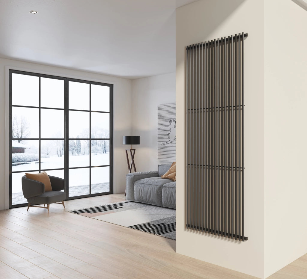 Radiatore design 200x74 cm (18 tubi) in acciaio grigio opaco a tubi tondi interasse verticale H200 PISA