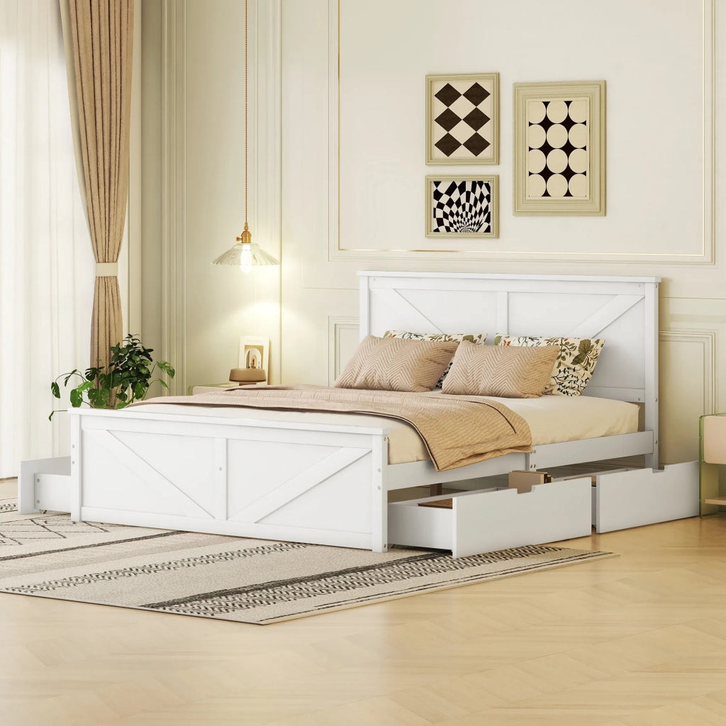 Letto a castello in legno bianco 160x200 con 4 cassetti