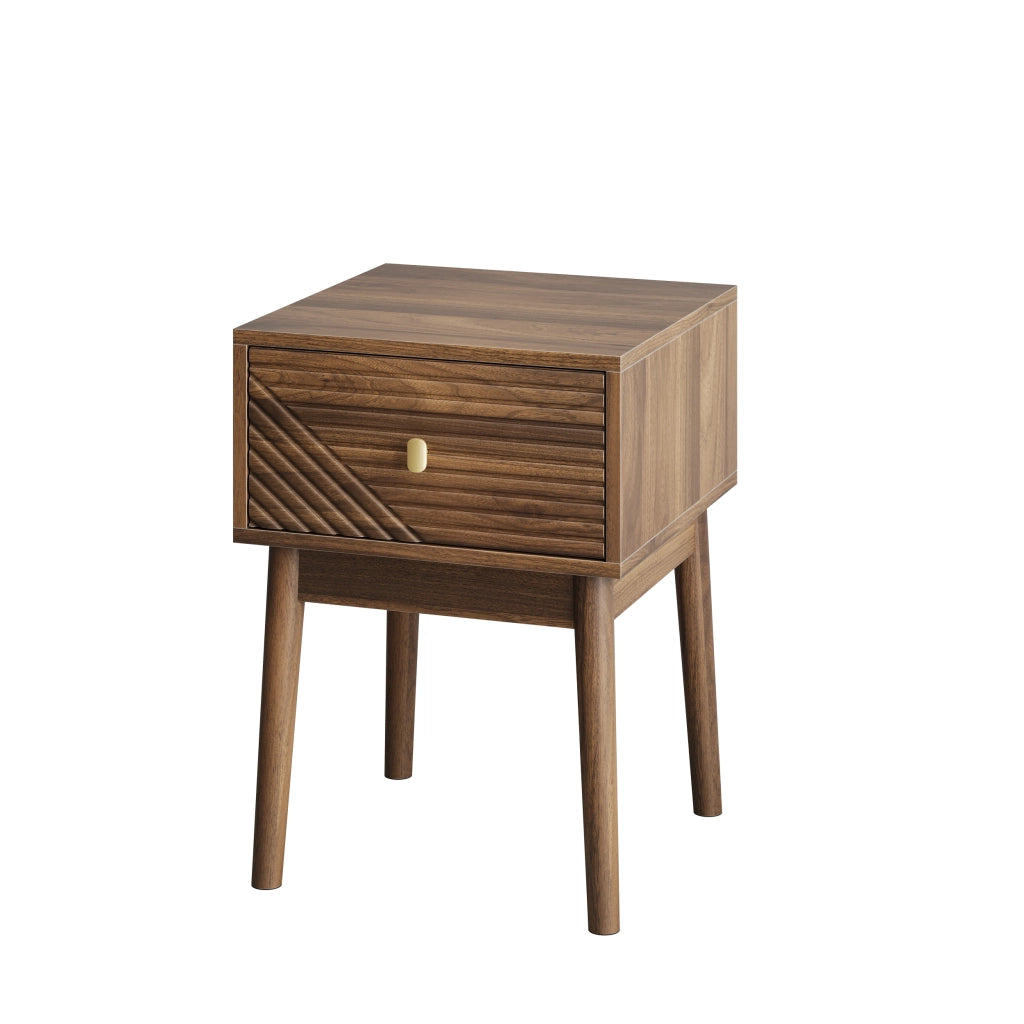 Comodino moderno 40 x 40 x 55 cm con 2 cassetti, maniglie in metallo, noce