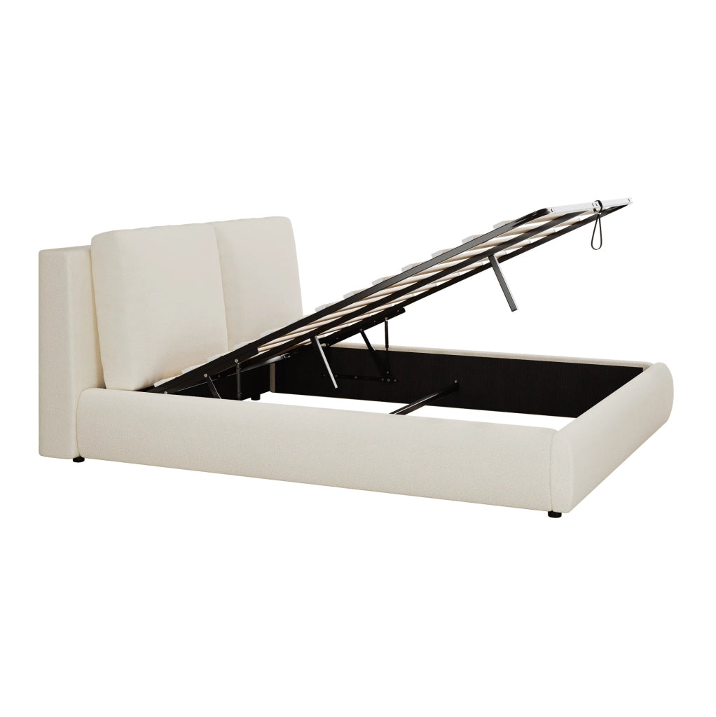 Letto imbottito 180x200 cm con contenitore e rete a doghe, rivestimento boucl¨¦ beige
