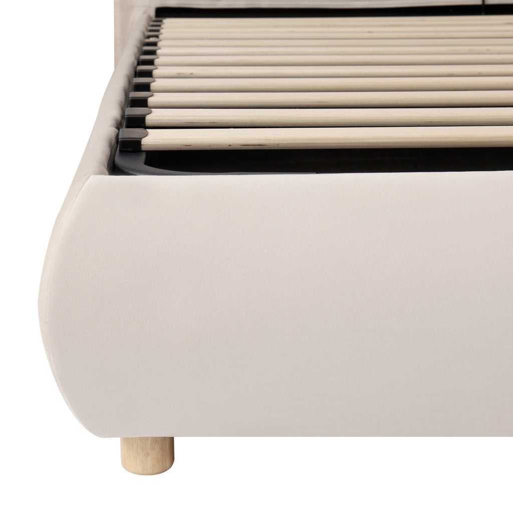 Letto contenitore 180 × 200 cm con sollevamento idraulico rete a doghe testiera imbottita velluto crema legno