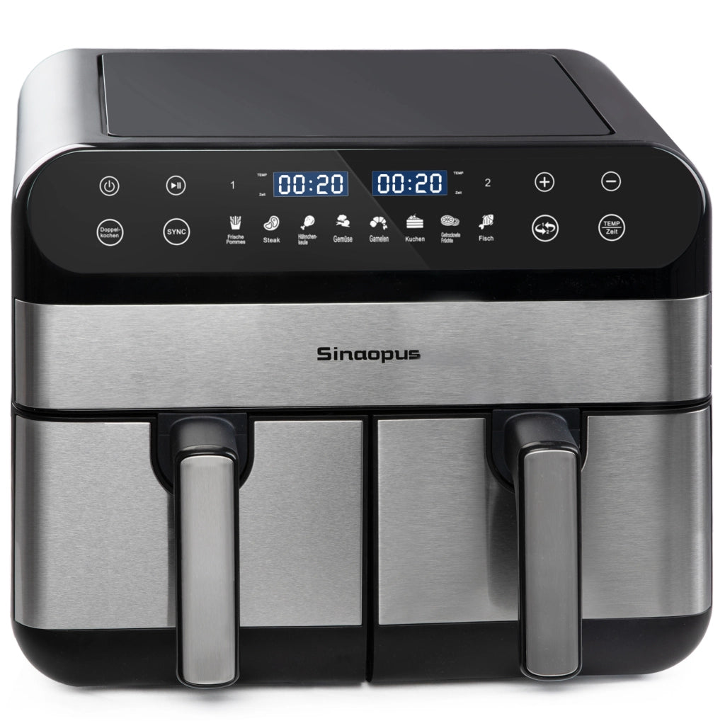 Friggitrice ad aria 10 L nera ABS e PC, doppio cestello e 8 programmi