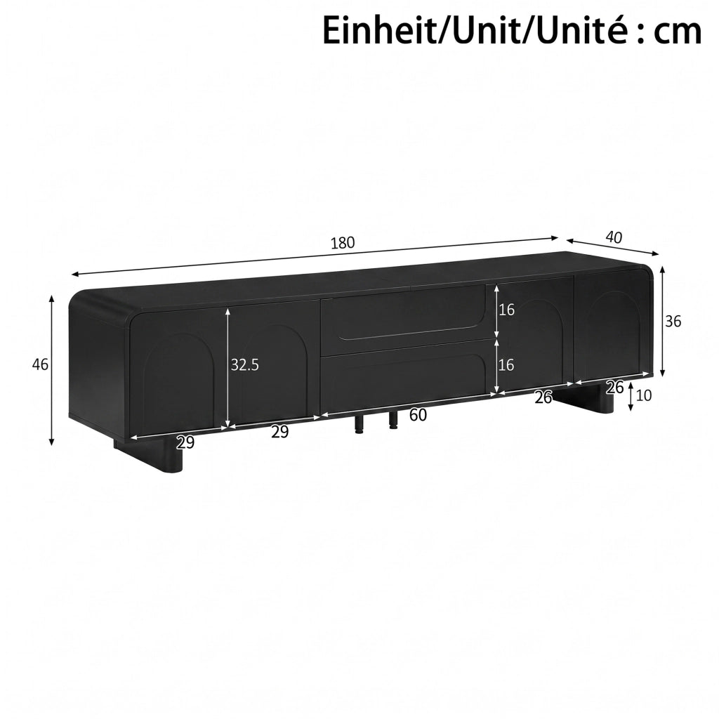 Mobile TV 180x40x46 cm con ante e cassetti; MDF e truciolare nero