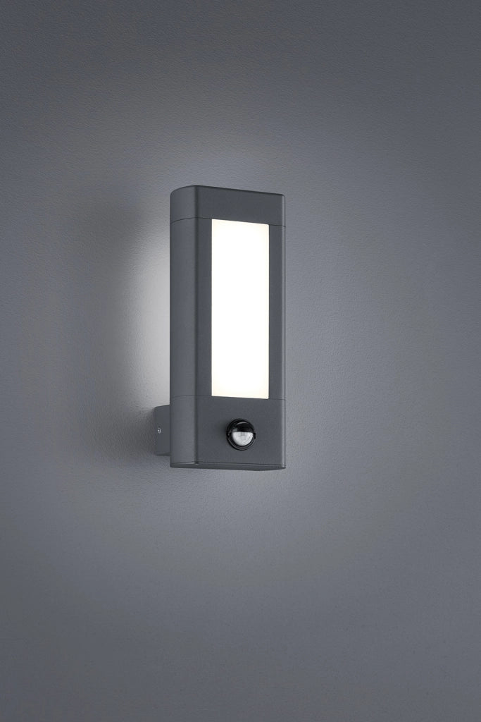 Applique Led Parete Esterno Sensore Movimento Antracite 28x10 cm Rhine GD Trio