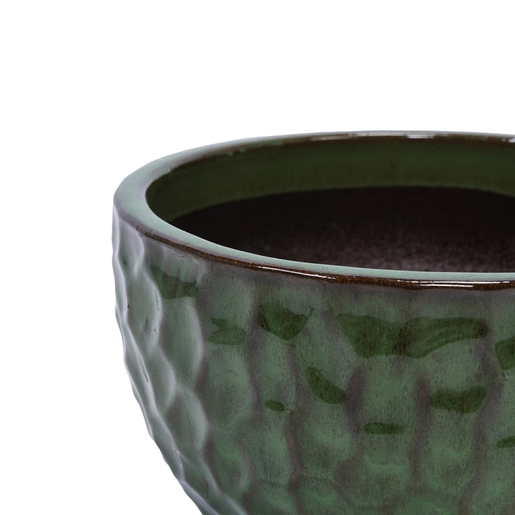 Vaso da fiori in ceramica verde antico lucido con foro di drenaggio resistente al gelo per interni ed esterni