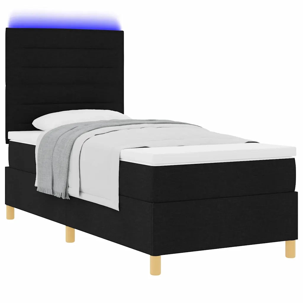 Letto a Sorgente LED con materasso Nero 100 x 200 cm Tessuto