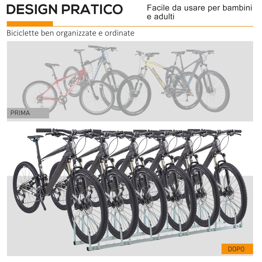 Portabiciclette Parcheggio 6 Biciclette in Acciaio ¨C zephmum ¨C 179x33x27 cm, Argento