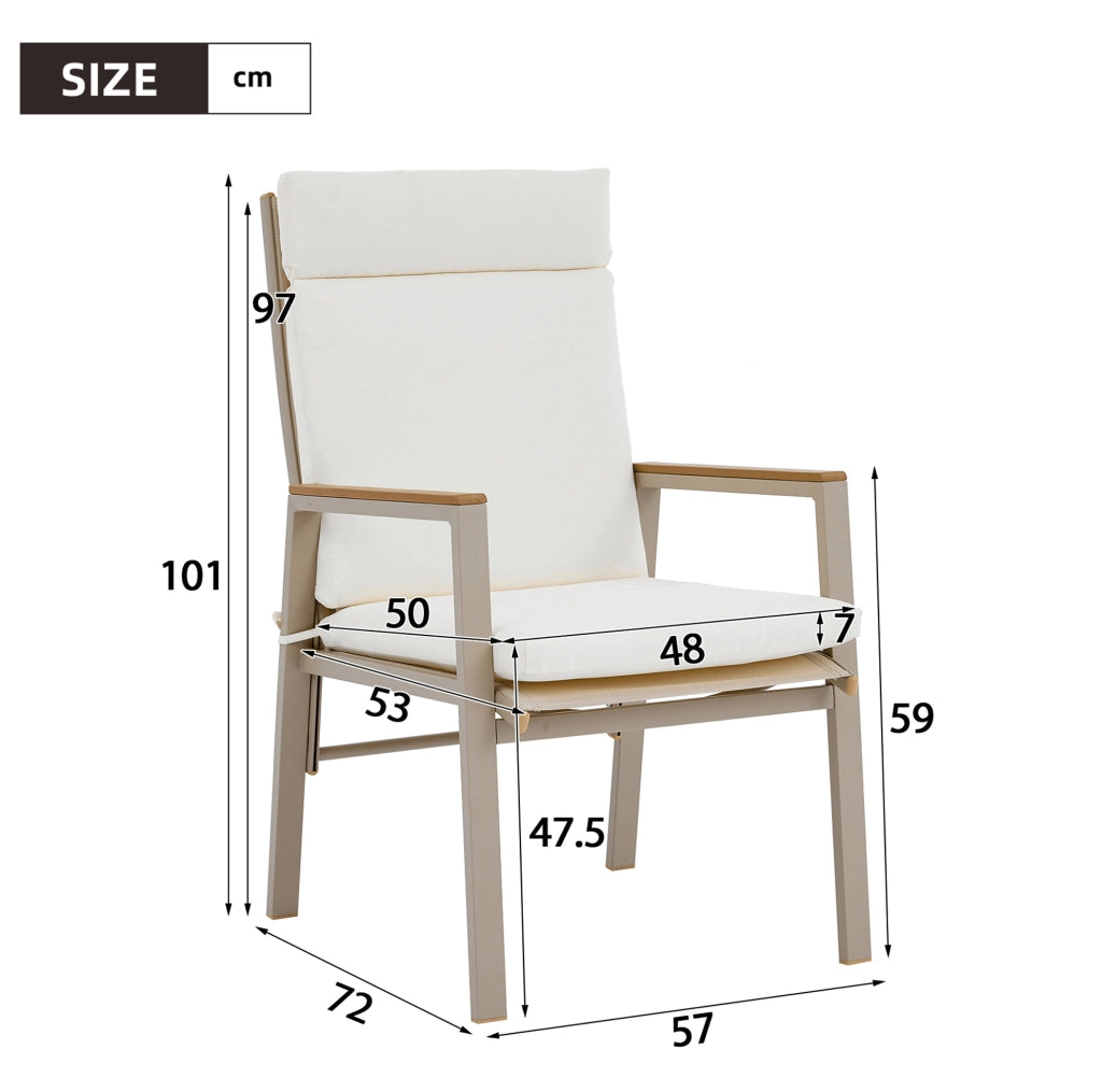 Set di 2 sedie da esterno beige con braccioli e cuscino