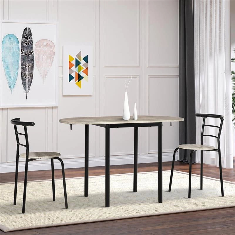 SET DA PRANZO 3 PEZZI CON 2 SEDIE E 1 TAVOLO DA PRANZO OVALE IN MDF E ACCIAIO