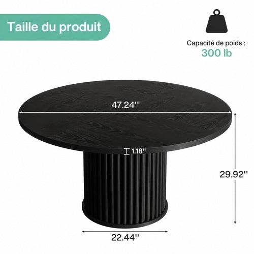Tavolo da pranzo rotondo con piano in MDF e base in metallo nero 47.24 × 47.24 × 29.53 pollici