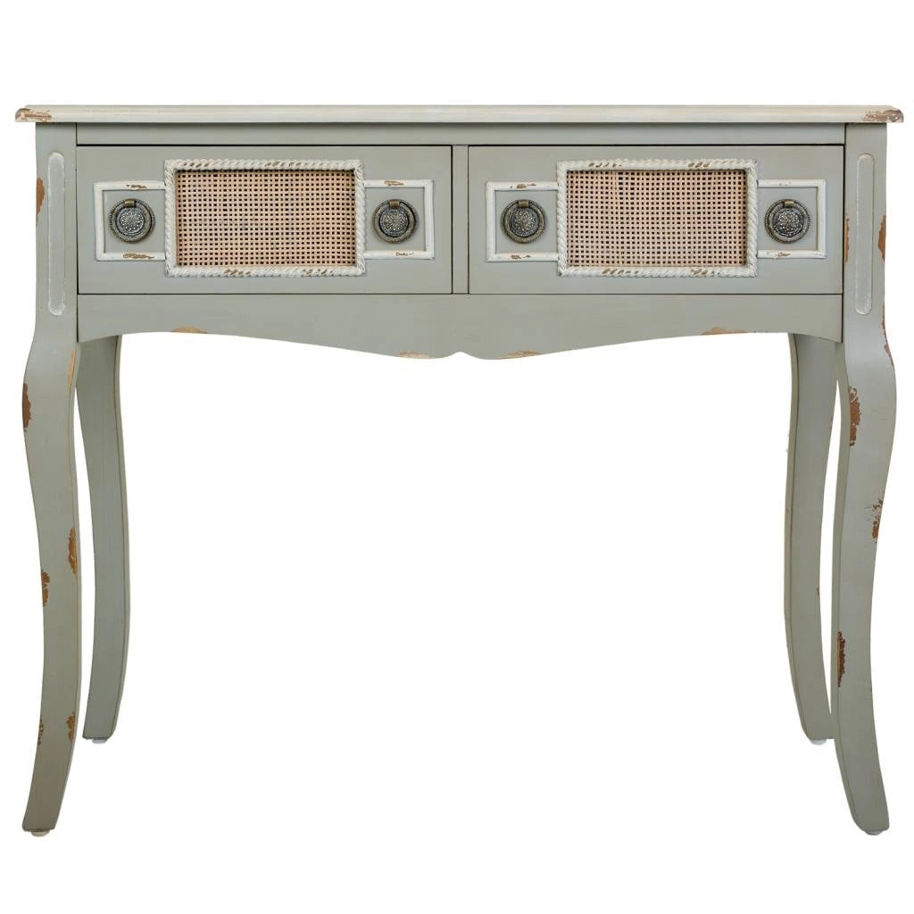 Mobile da ingresso in legno grigio e rete di bambù 90x33x77h