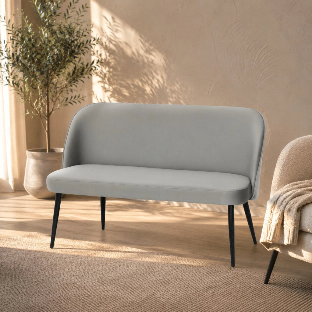 Divano 2 posti 127x63x84.5 cm con schienale ergonomico in metallo e legno grigio