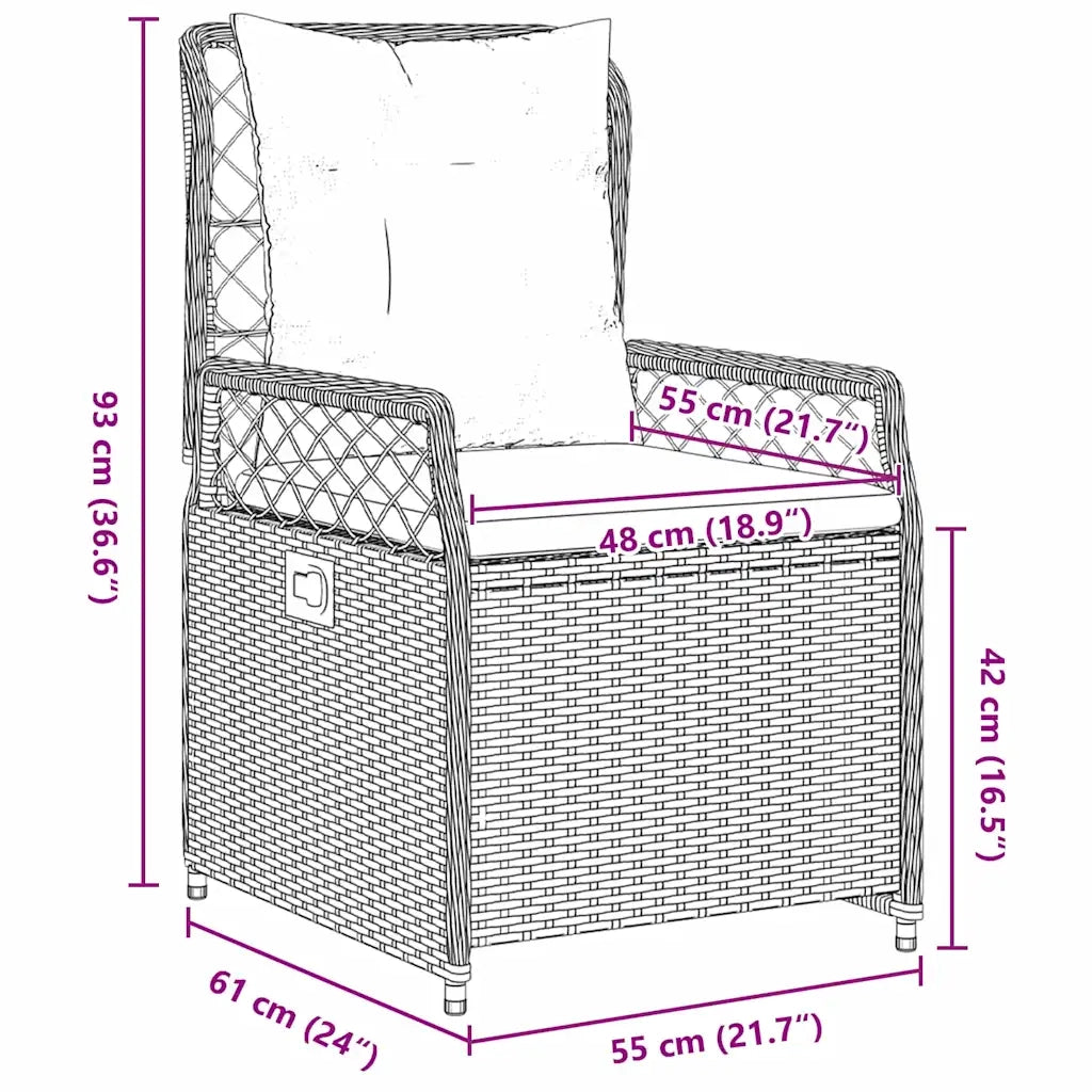 Set da Pranzo per Giardino 3 pcs Grigio polyrattan 3381051